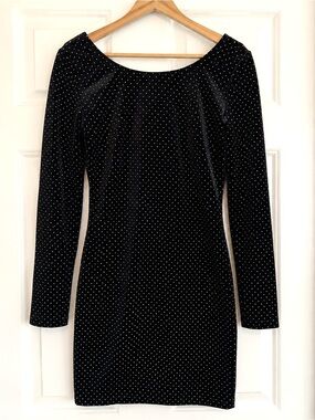 Motel Rocks Angel Black Velvet Studded Low Back Mini Dress XS